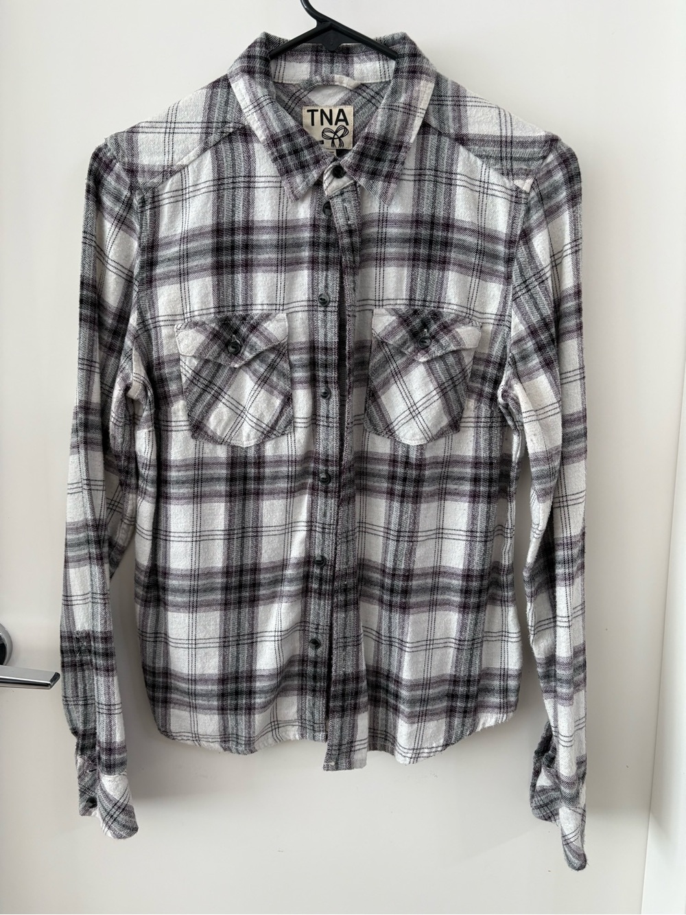 TNA Plaid Flannel Shirt in Gray and Purple